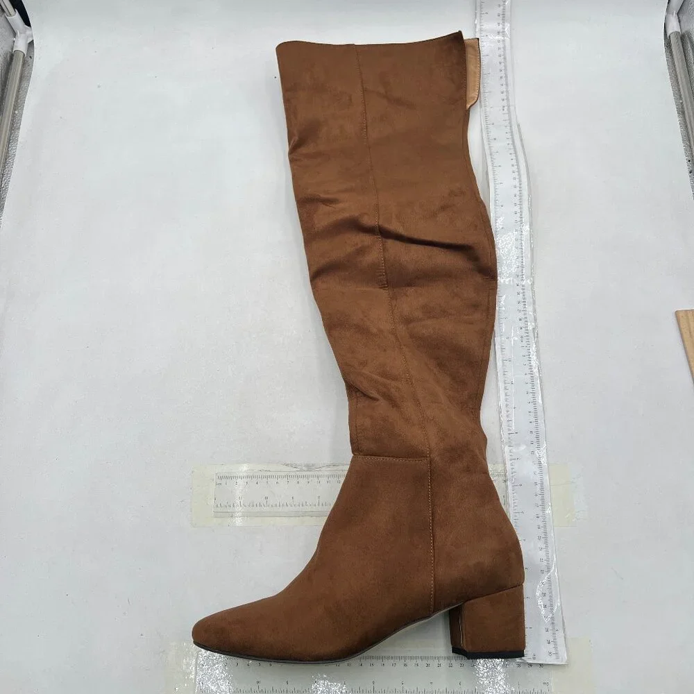 Sienna Round Toe Stretchy Over The Knee Boots Block Low Heel Thigh High Boot